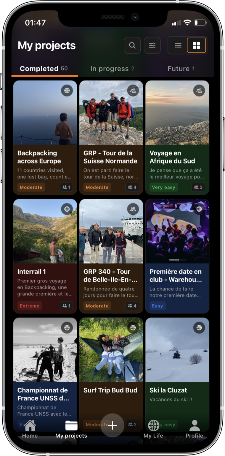 Liste des projets dans BeProud